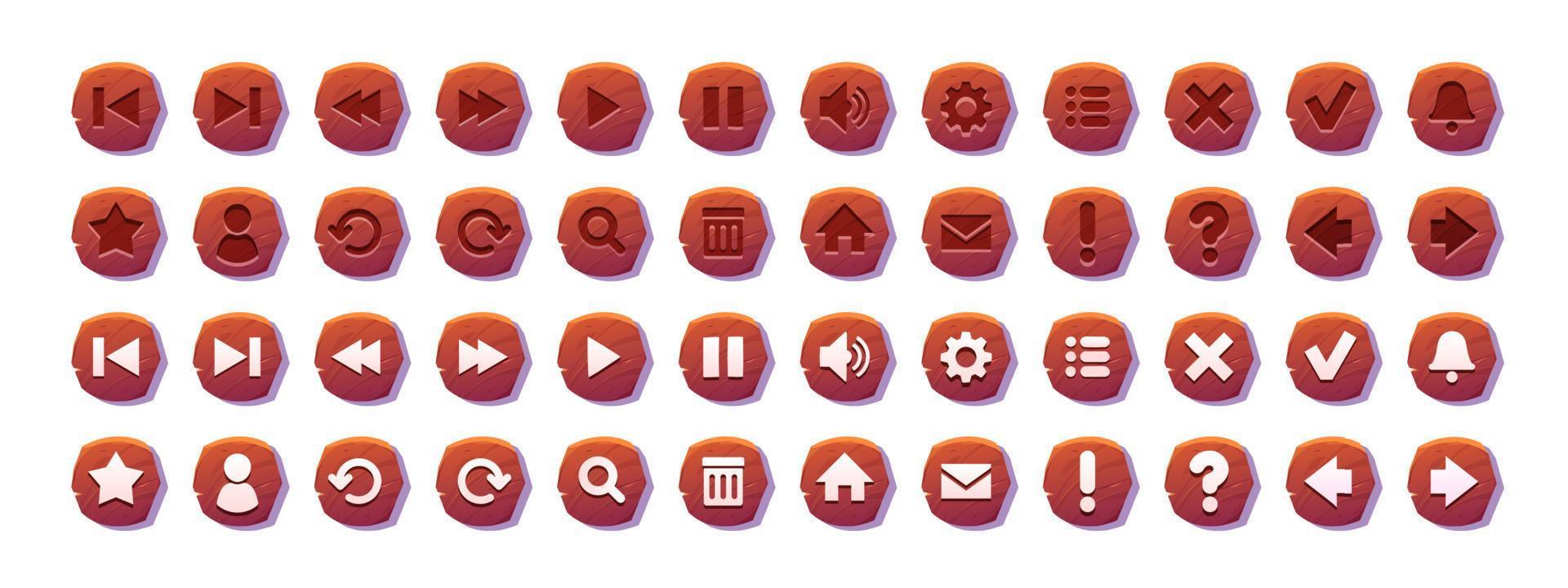 Circle buttons with wooden texture and icons vector