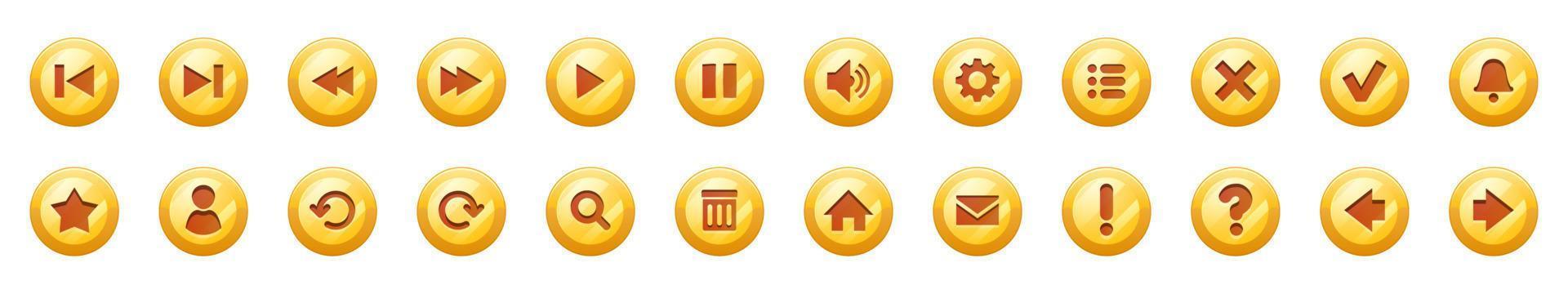 Gold buttons with icons for music or video player vector