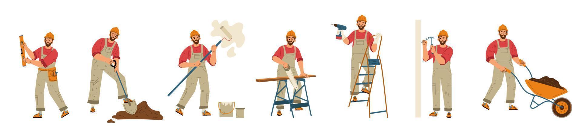 Construction worker, handyman in helmet vector