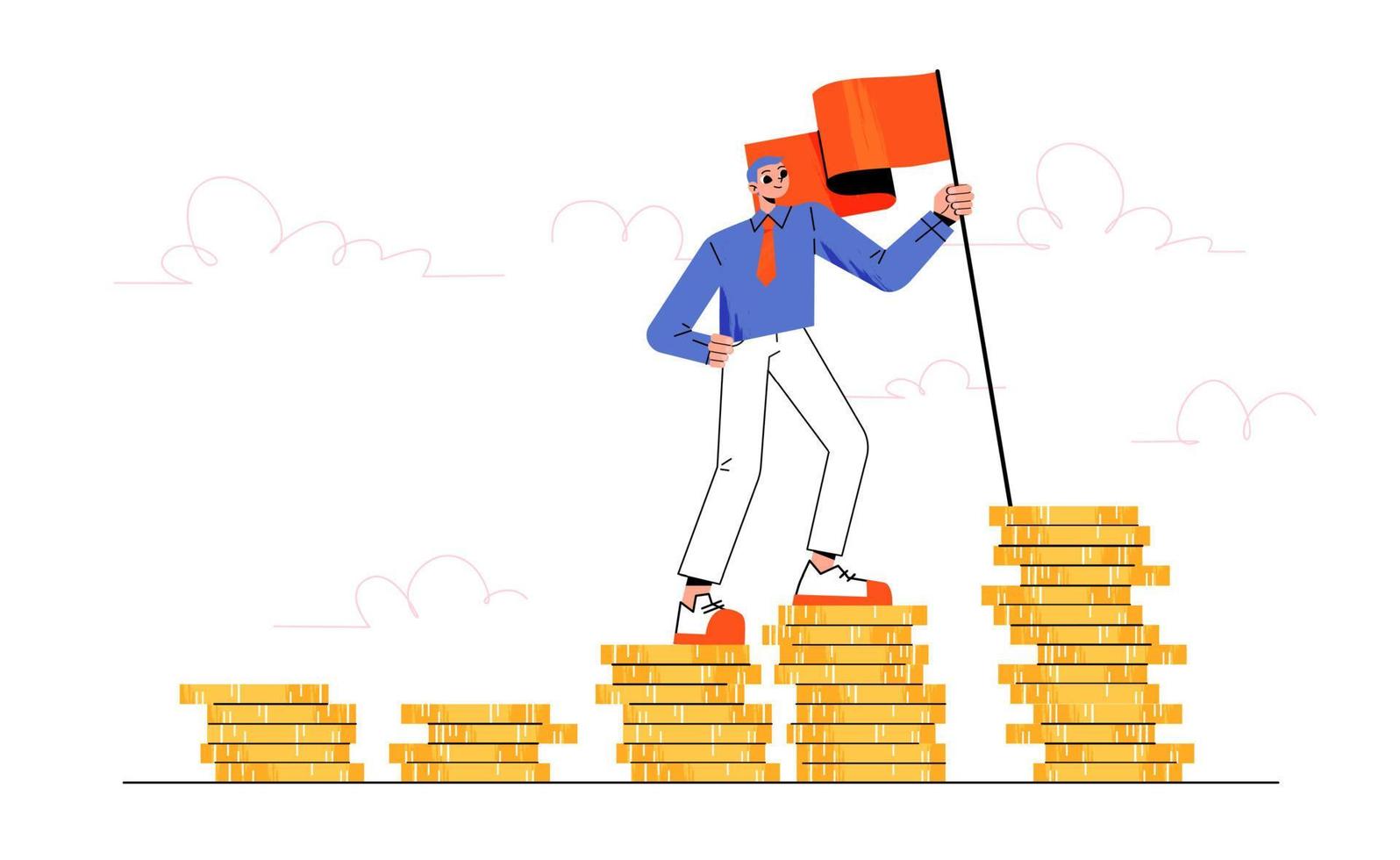 Man climbing on money stairs vector