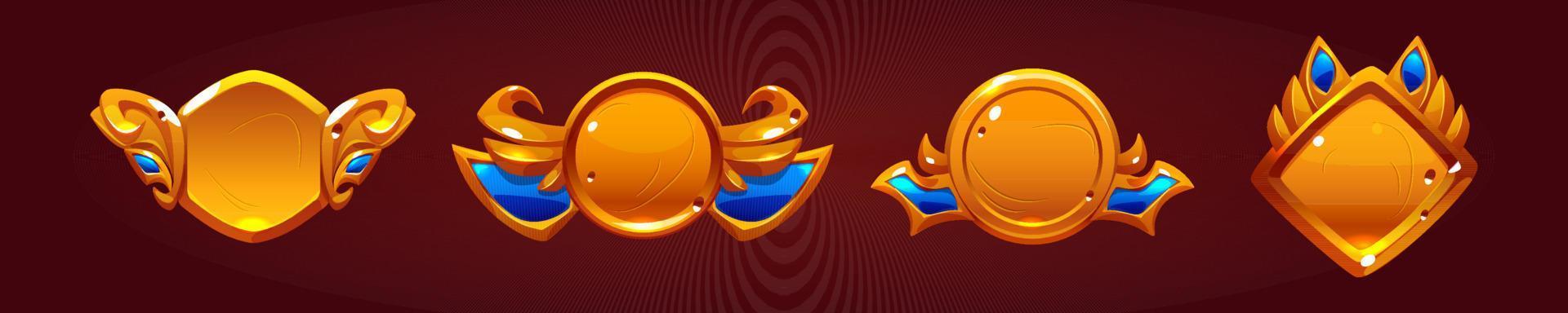 Golden game buttons, achievement badges vector