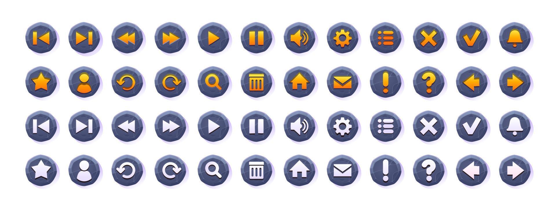 botones web con textura de piedra e iconos de menú vector