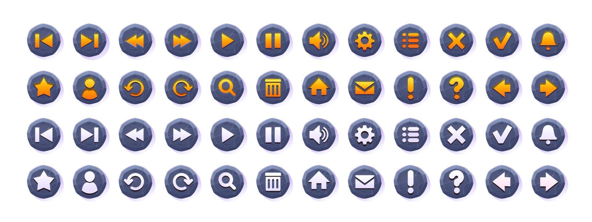 Web buttons with stone texture and menu icons vector