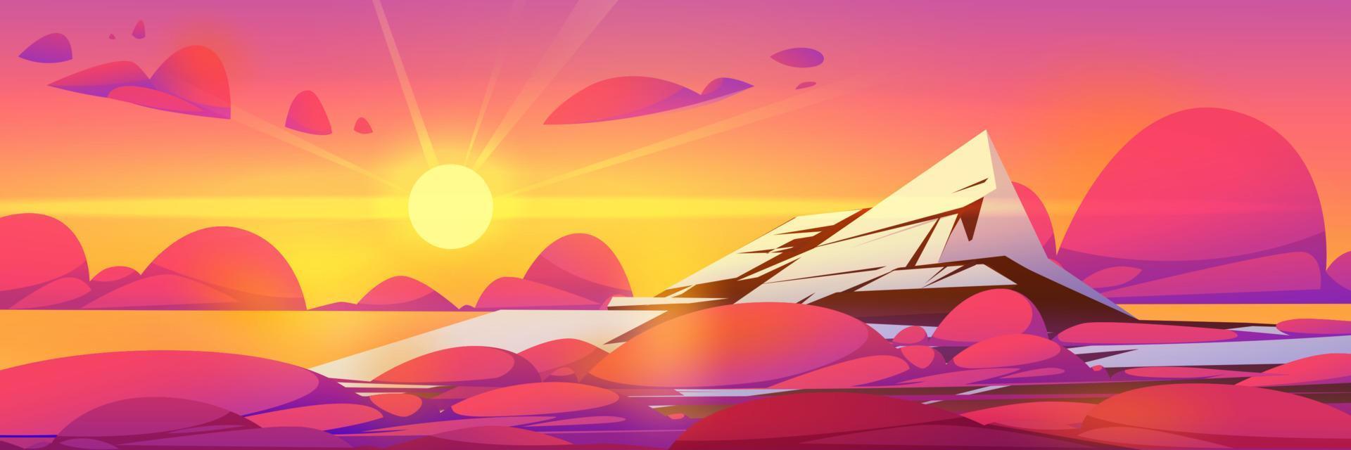 High mountain top landscape at sunset vector