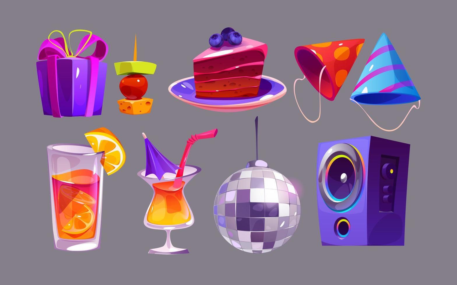 feliz fiesta de cumpleaños con bola de discoteca, cócteles vector