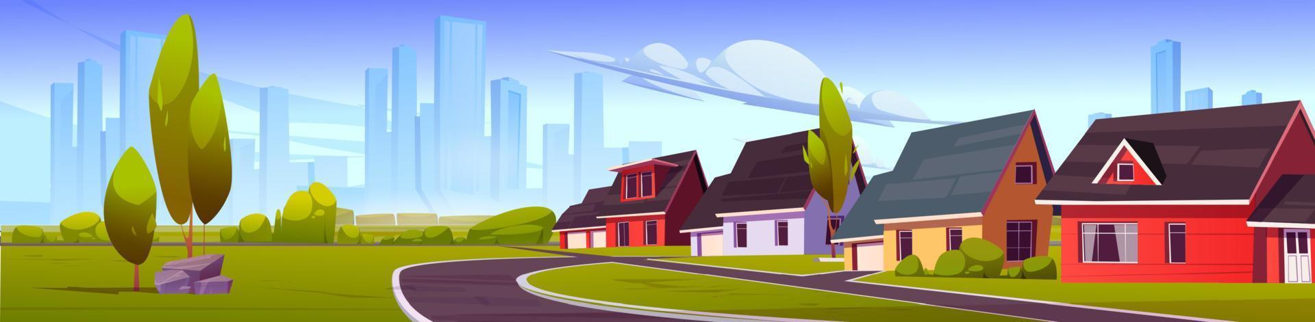 Suburb district with houses, road in summer vector