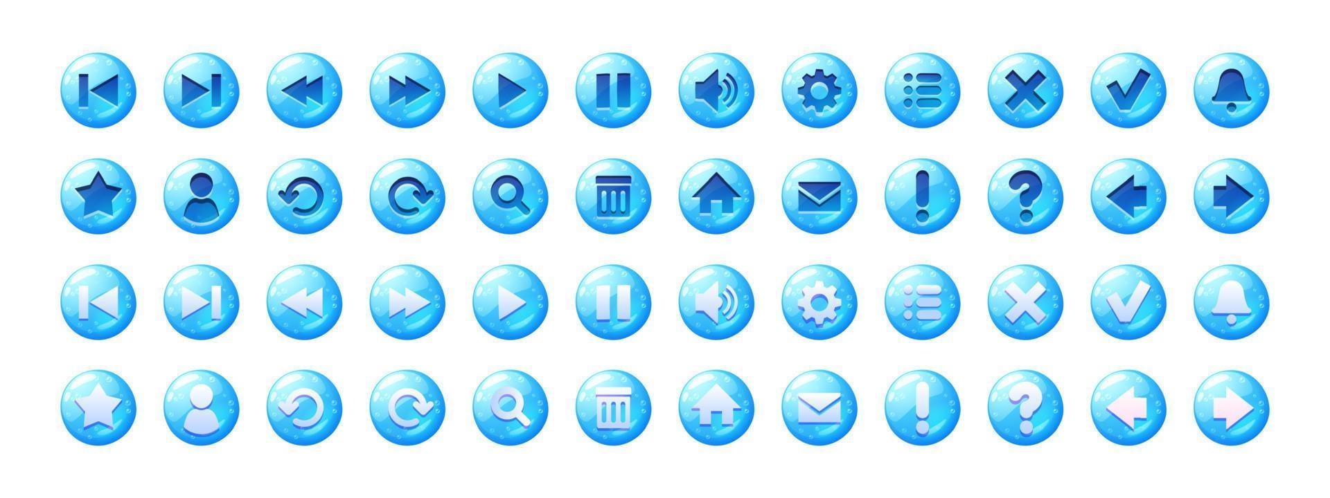 Circle buttons with blue jelly texture and icons vector