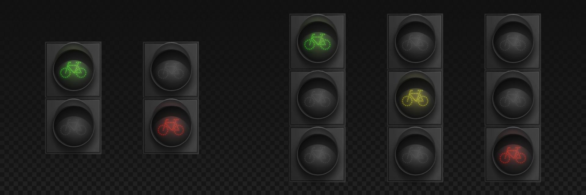 Bicycle traffic lights with red, yellow, green led vector