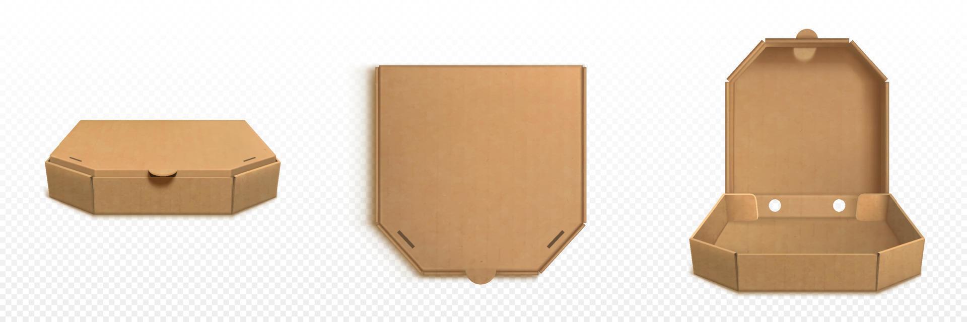 Brown cardboard pizza box 3d realistic vector