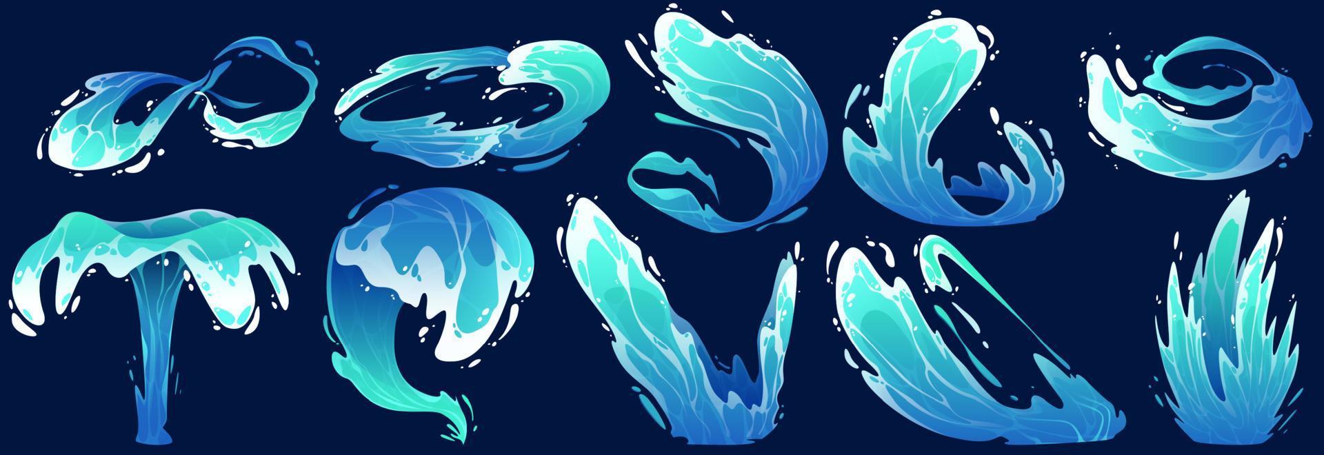 Blue water splashes, sea or ocean waves vector