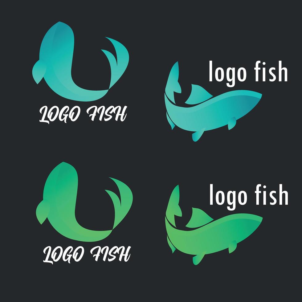 un conjunto de logos de peces. logotipo de pescado en verde y azul. logotipo para la tienda. estampado para ropa. vector