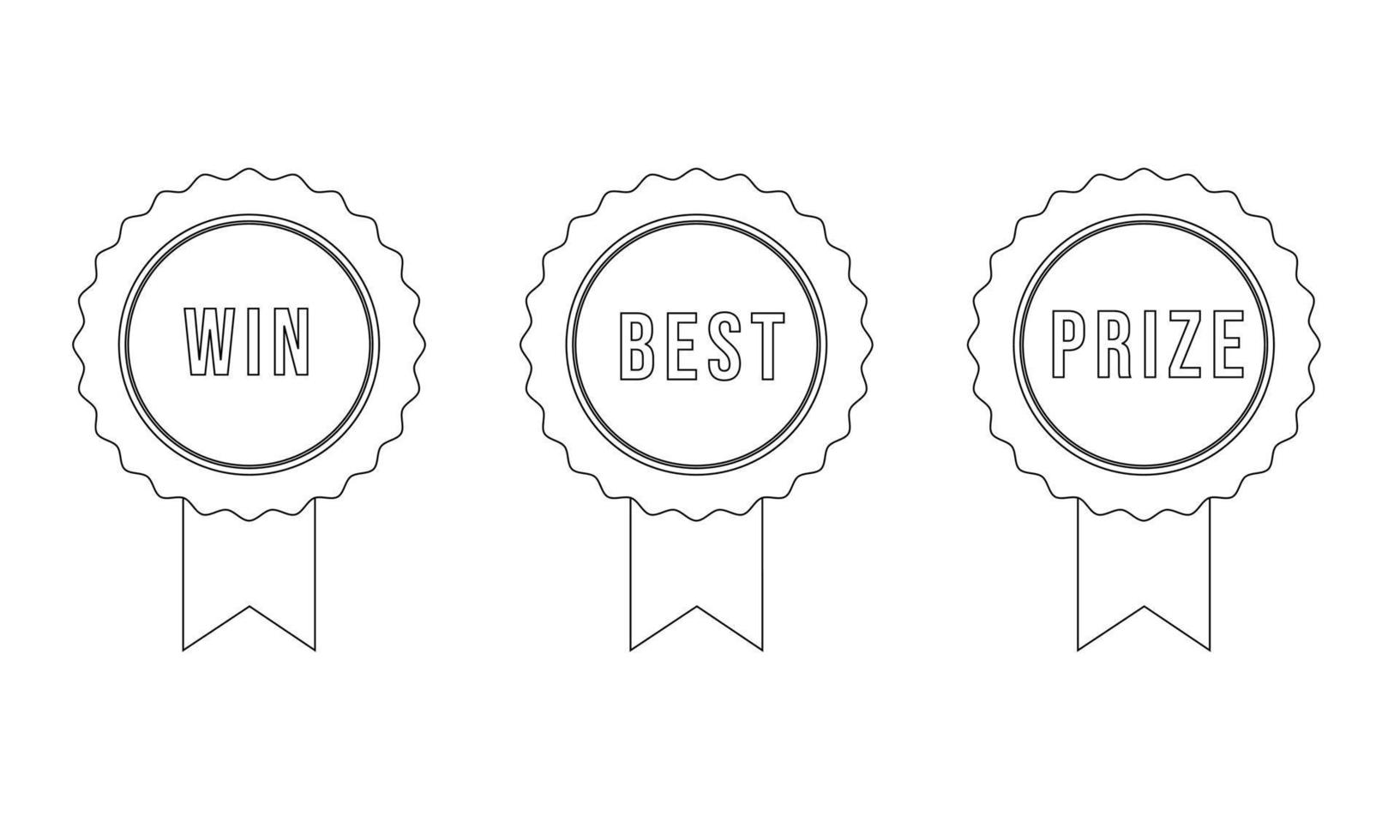 Set of badges with ribbons and inscriptions winner, best, prize in line style. vector