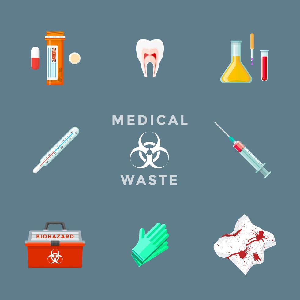 dangerous medical waste management set vector