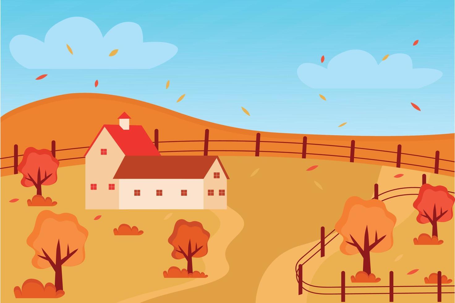 Flat autumn landscape, background. Vector illustration