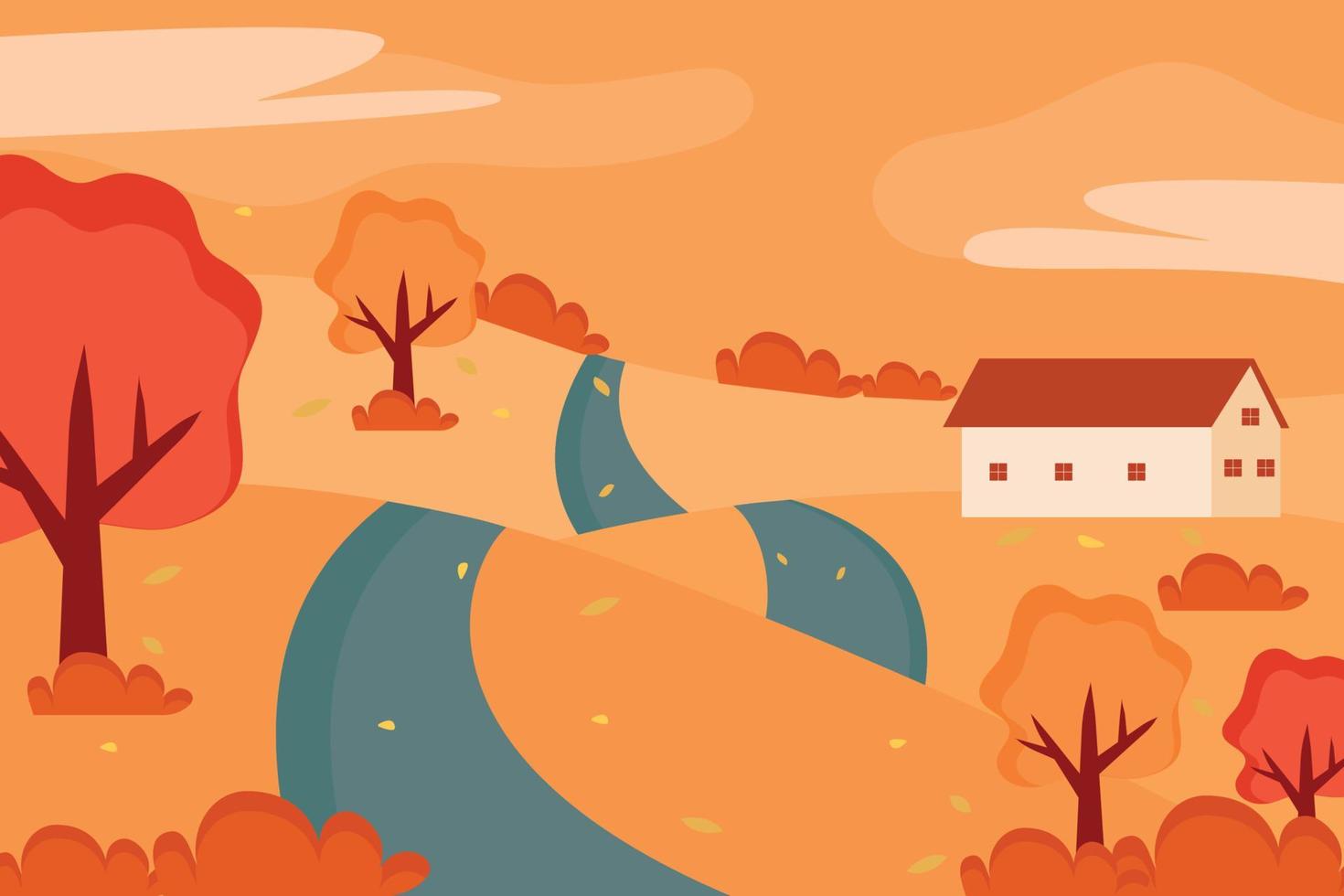 fondo plano de otoño, paisaje con una casa. ilustración vectorial vector