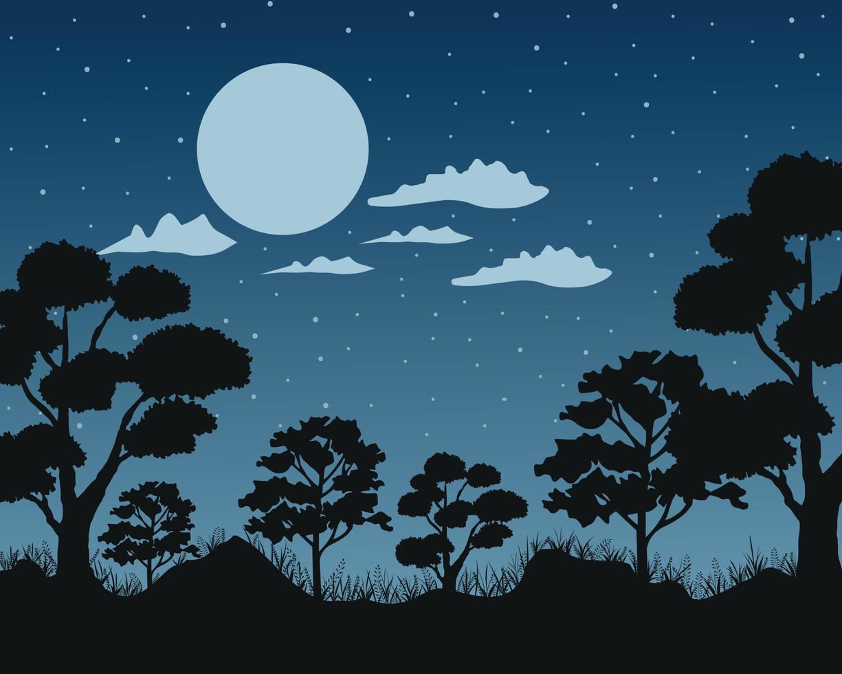 Night savannah landscape, natural African background vector illustration