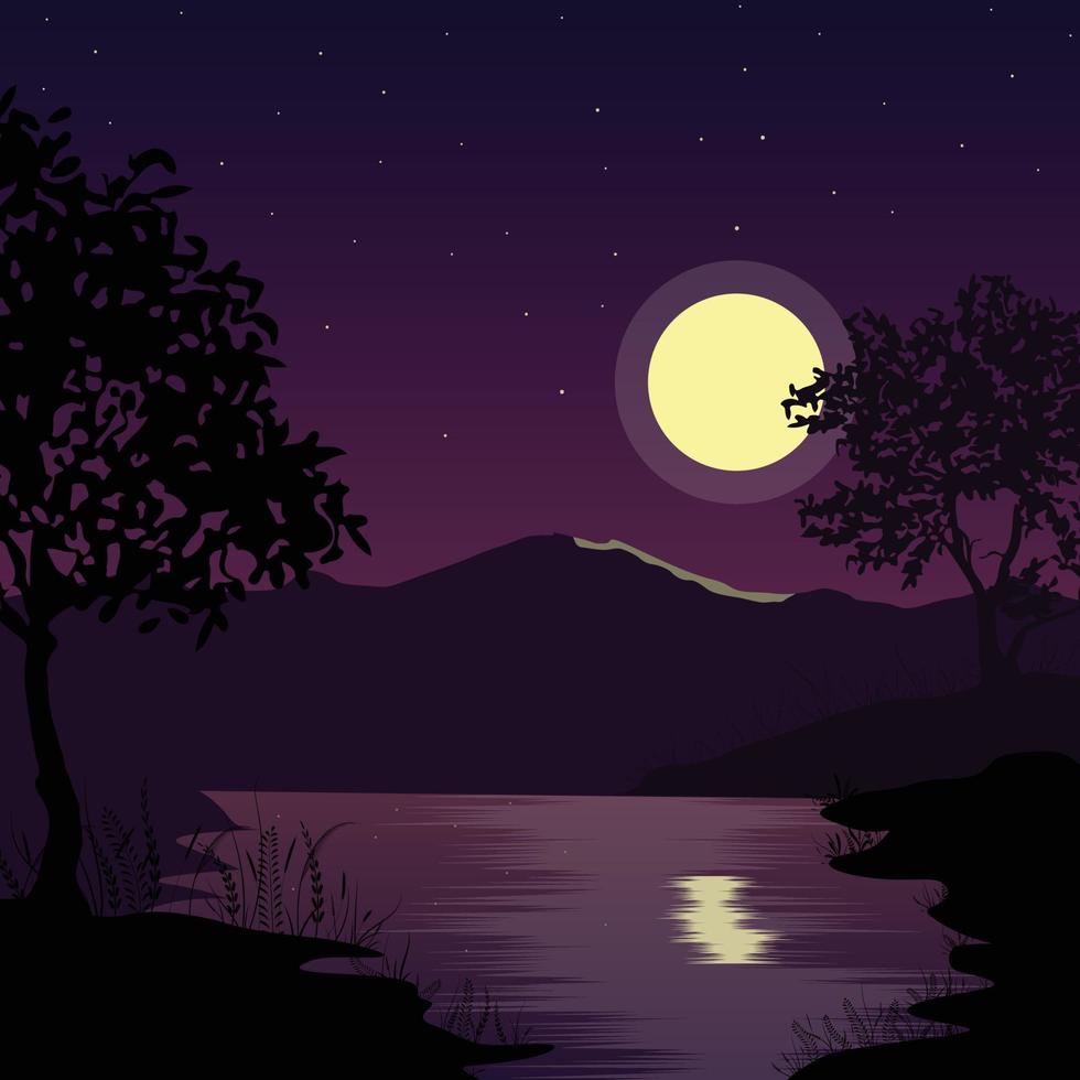 paisaje de sabana nocturna, ilustración de vector de fondo africano natural