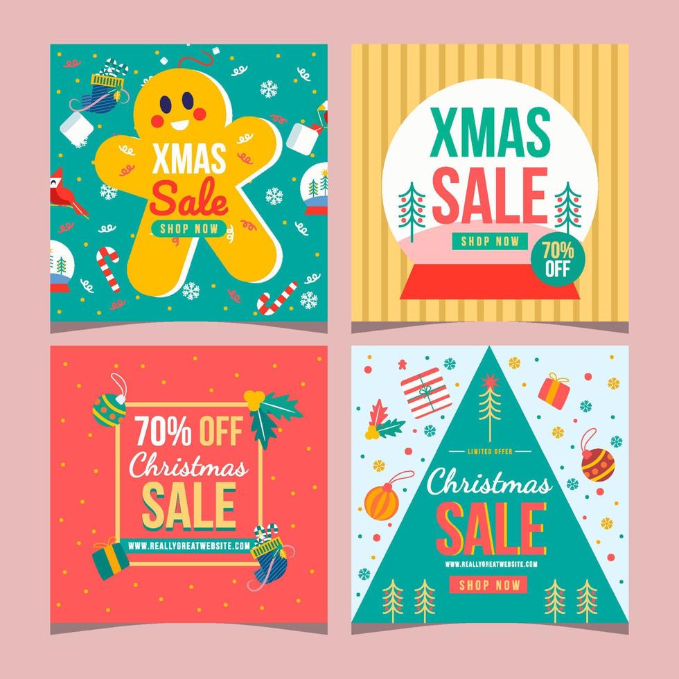 Colorful Christmas Sale Square Posts Concept vector