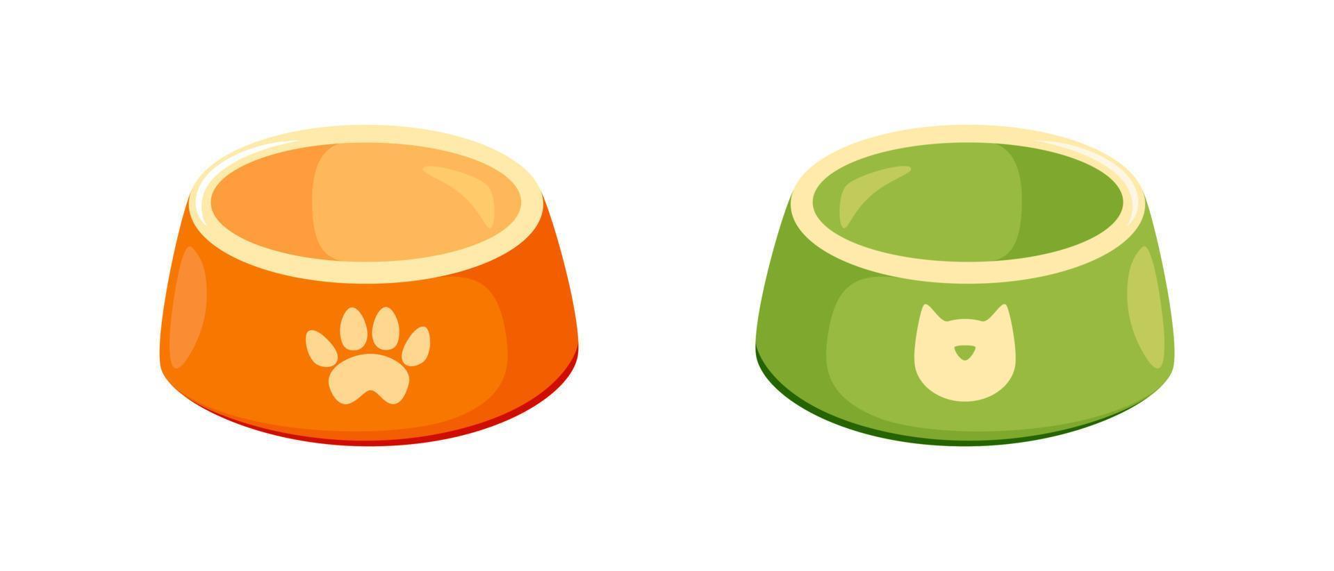 juego de tazones para mascotas. cuencos vacíos para gato o perro para croquetas y agua. ilustración vectorial vector