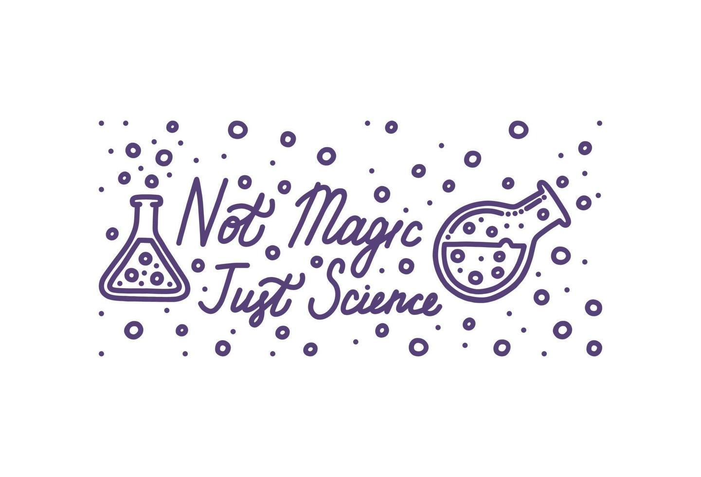 La química no es magia, es solo ciencia. banner de química con letras. ilustración vectorial en estilo garabato vector