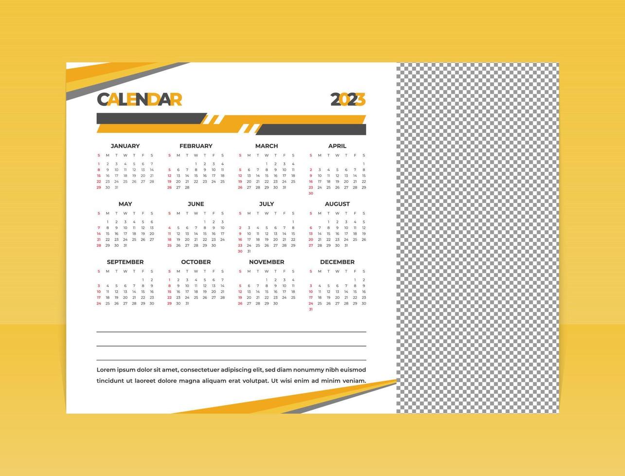 2023 calendar layout design template vector