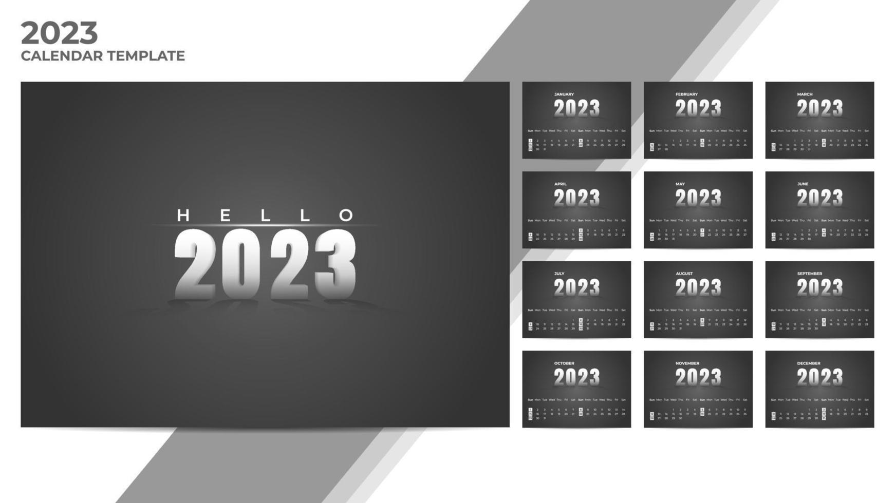 Minimal dark theme 2023 calendar template vector