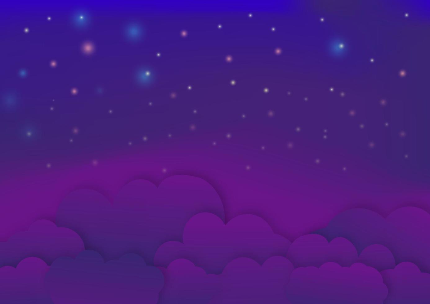 Design Vector Blue Night Stars Sky and Clouds