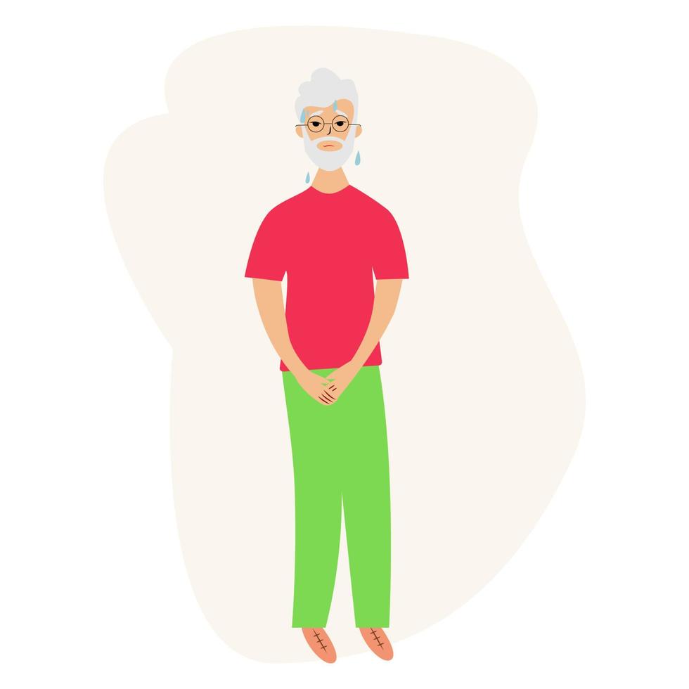 problema de incontinencia urinaria. los hombres mayores quieren orinar. el anciano siente dolor en la ingle. experimentando dolor. ilustración vectorial plana. vector