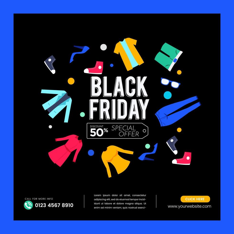 Banner Design Template Black Friday Sale with Clothes Ornament full color vector