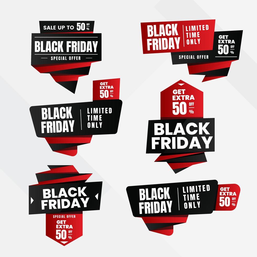 Black Friday Badge Promotion Template Set With Black Red vector