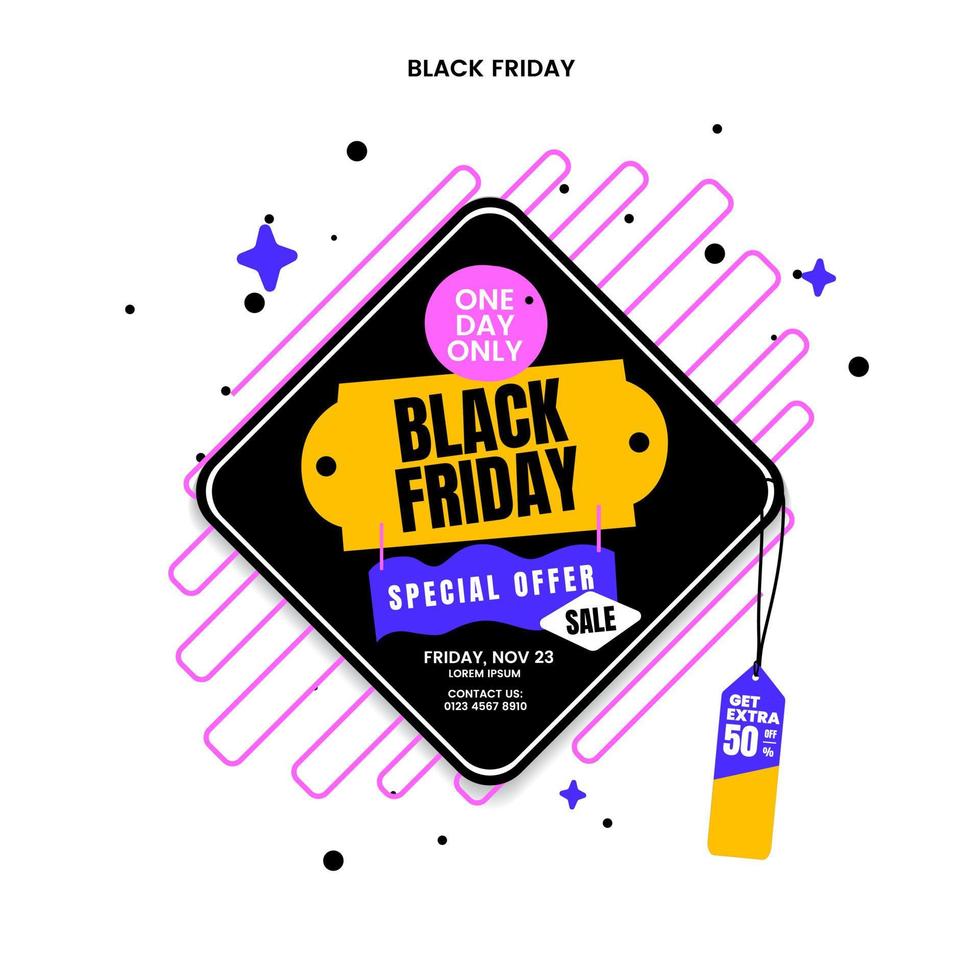 Black Friday Square Tag with Sticker Style fun color vector