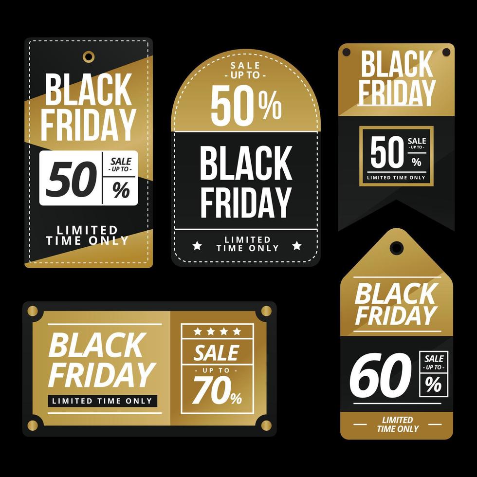 Black Friday Price Tag Sticker Set Template with Elegant Color Black Gold vector