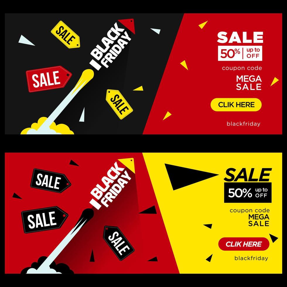 Black Friday Sale Banner Design Template Rocket Launcher Red Yellow Black Color vector