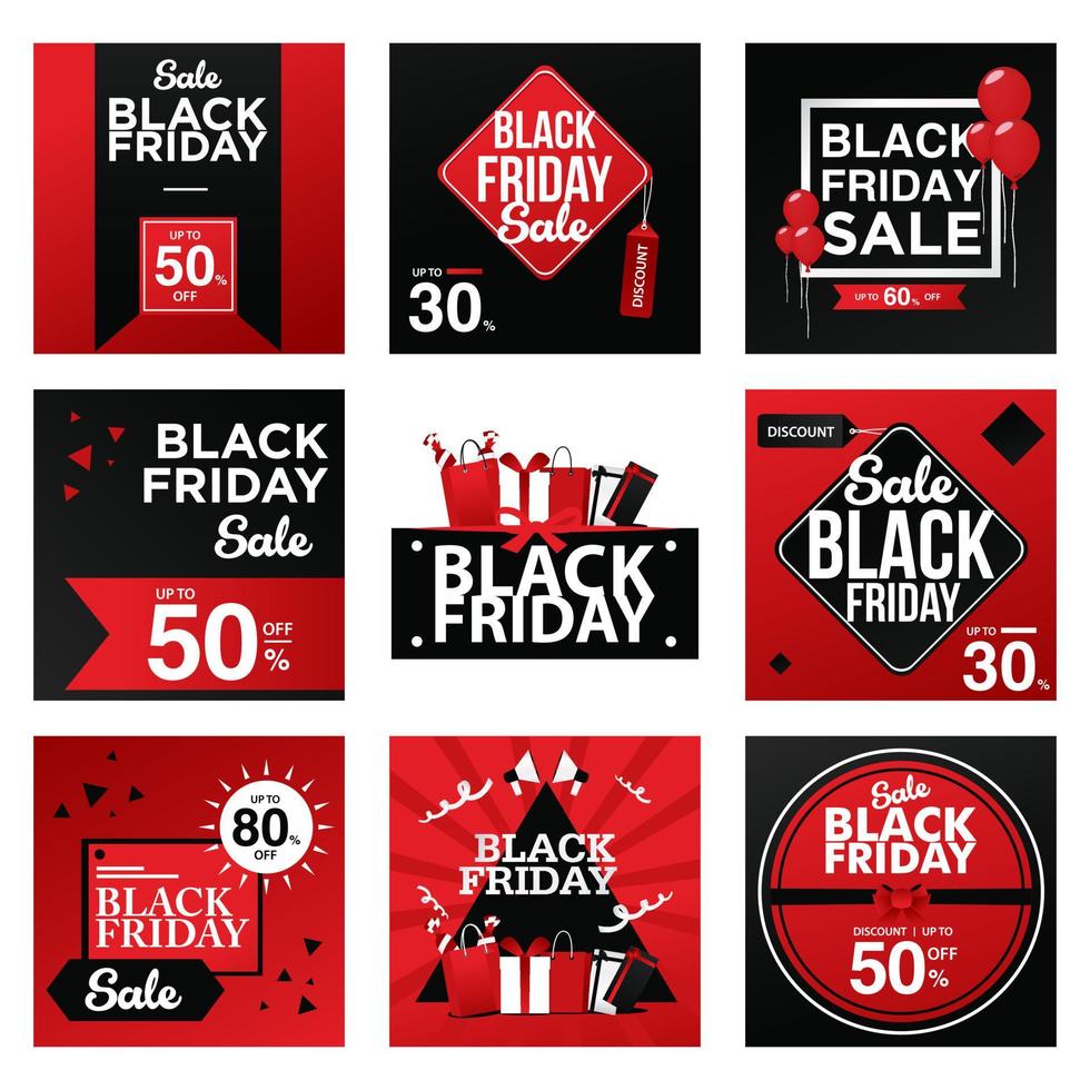 Black Friday Template Simple Design Set vector with Black Red Color