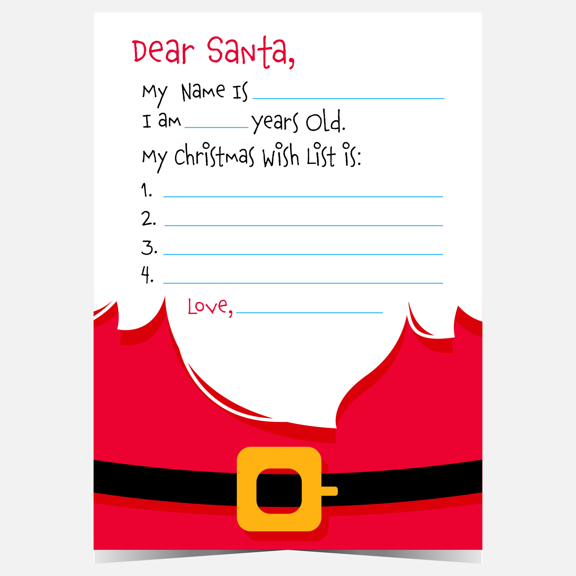 Dear Santa Christmas Letter Template With Christmas Wish List 