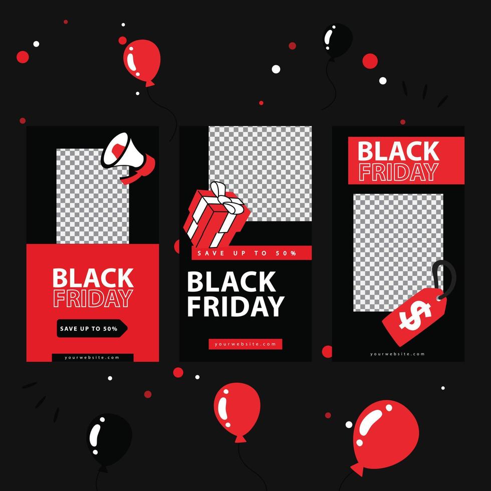 Black Friday Sales Template Flat Design Collection With Red Black Color vector