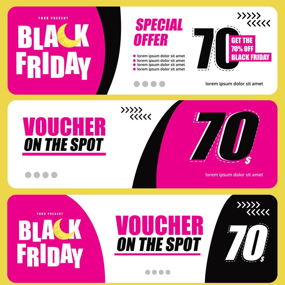 Voucher Design Template for Black Friday with purple yellow black Color vector