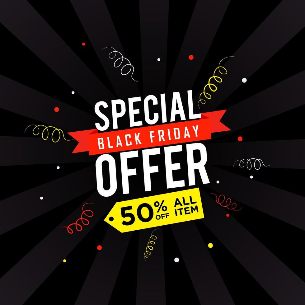 Black Friday Special Offer Sale Design Vector with Ribbon Ornament