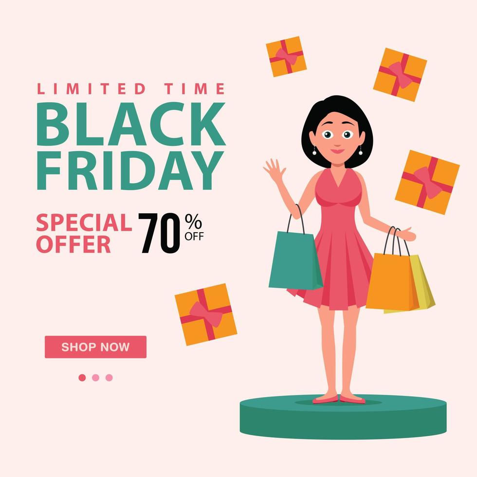 Black Friday Sale with Woman Holding Shopping Bag vector
