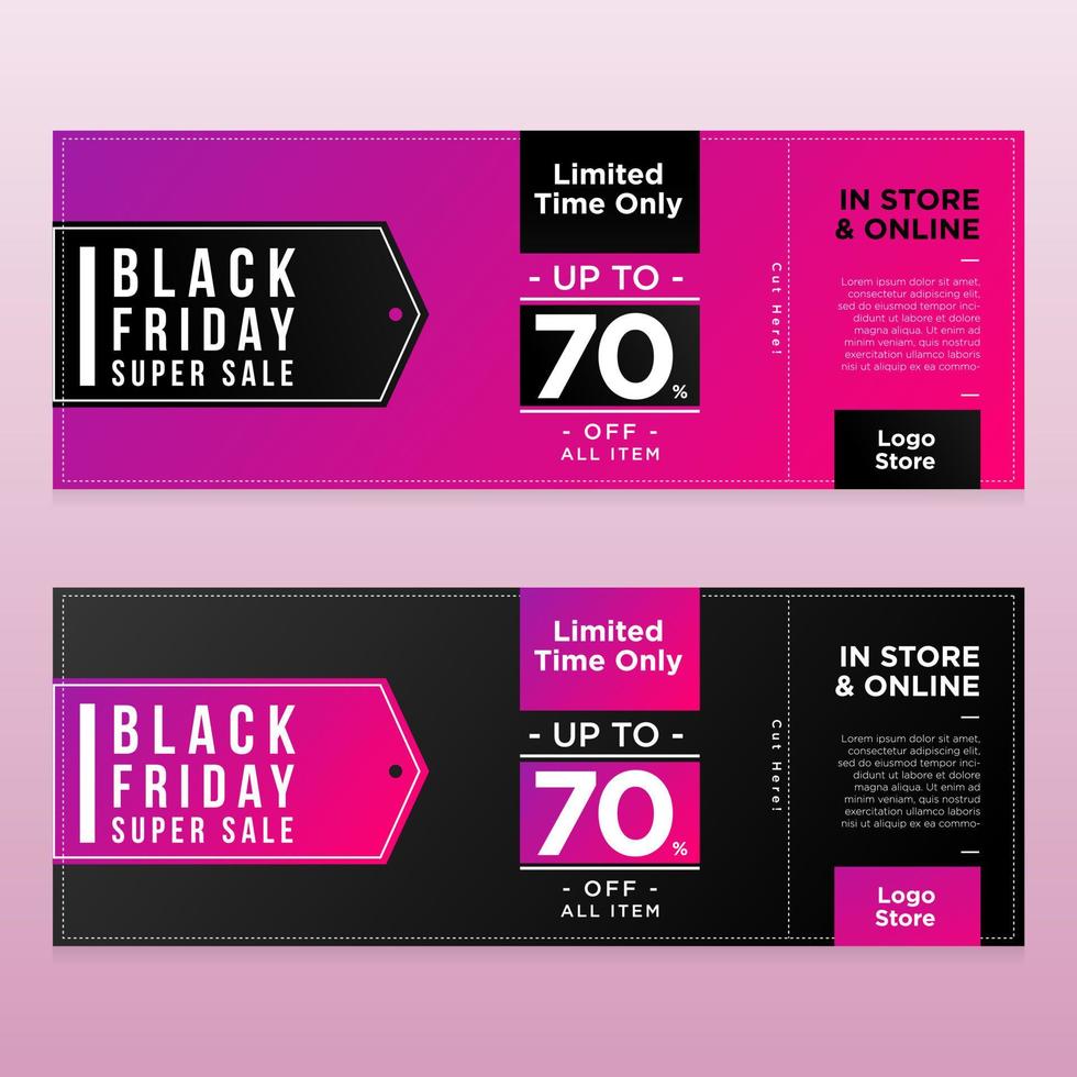 venta de pancartas de viernes negro con estilo de cupón color negro rosa púrpura vector