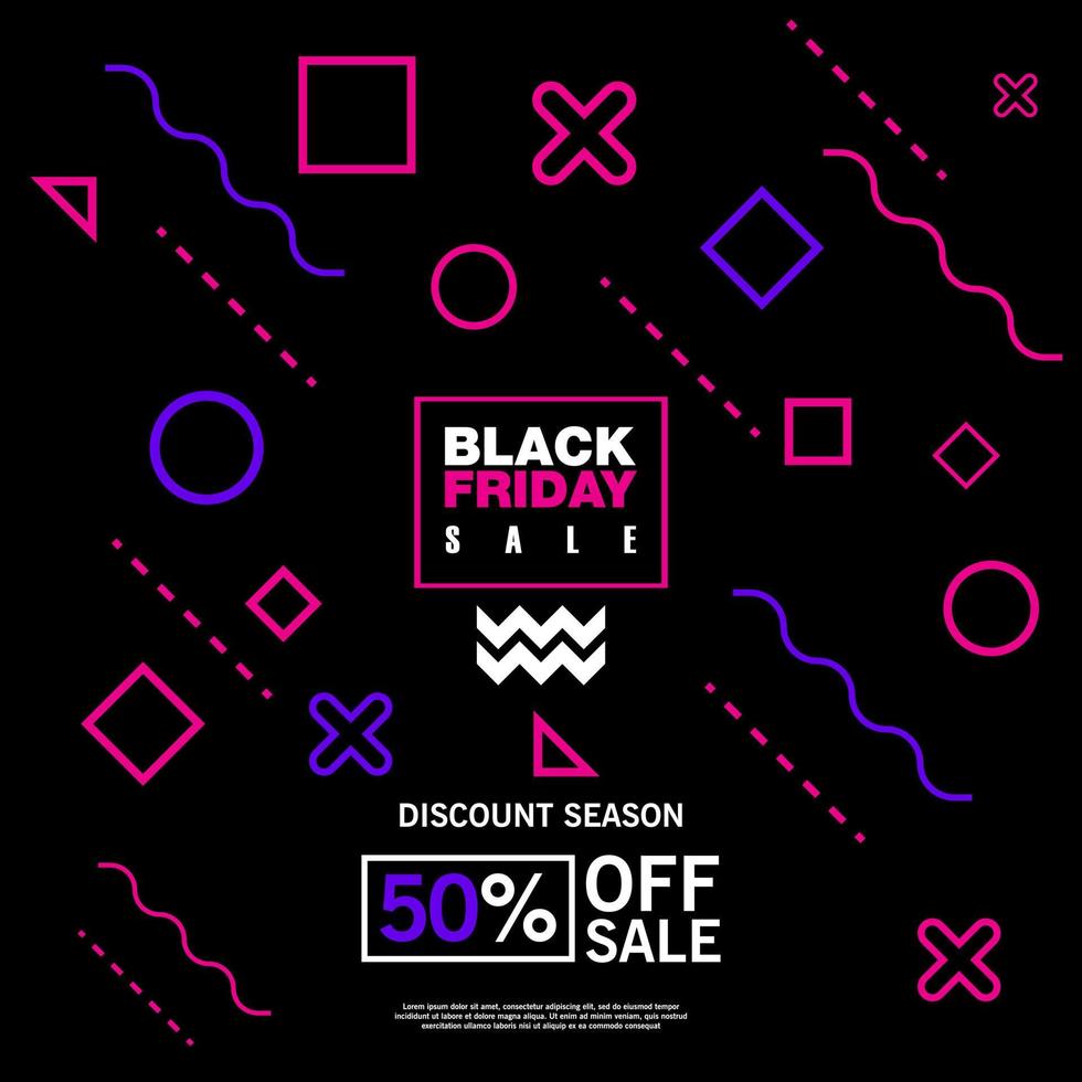 Memphis BLACK FRIDAY Neon Design Template Social Media Post Background vector