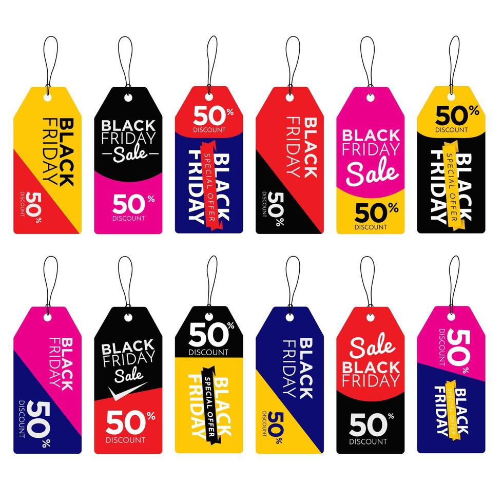 Black Friday Tag Design Template Set with Various Color 13417866 Vector