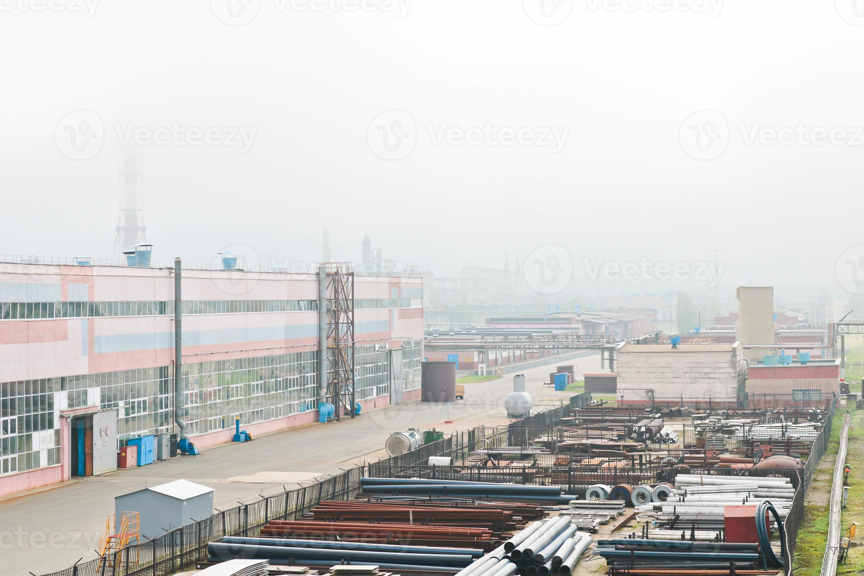 Industrial landscape. Panoramic view of the technological pipes. Rusty