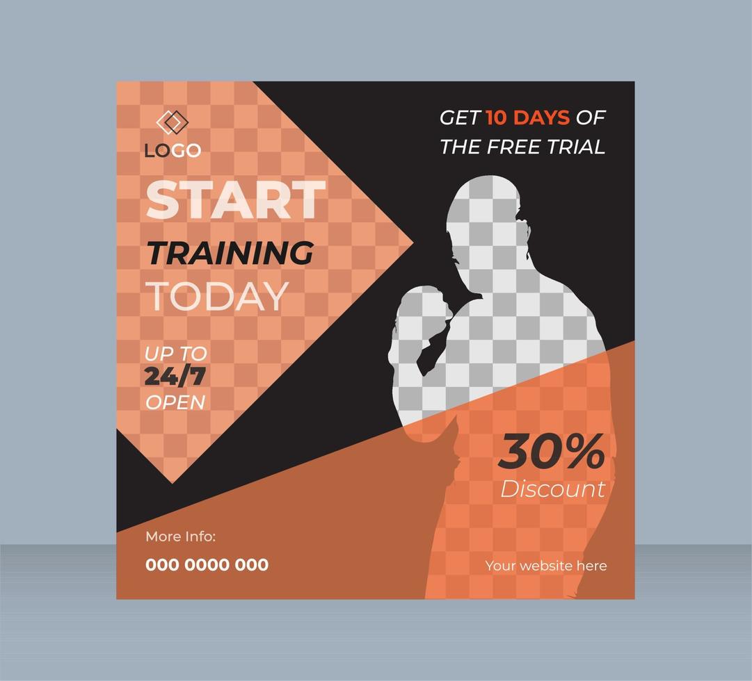 Social media post template design set for gym and fitness.Vector design with place for photo. Suitable for social media, flyers, banner, vector