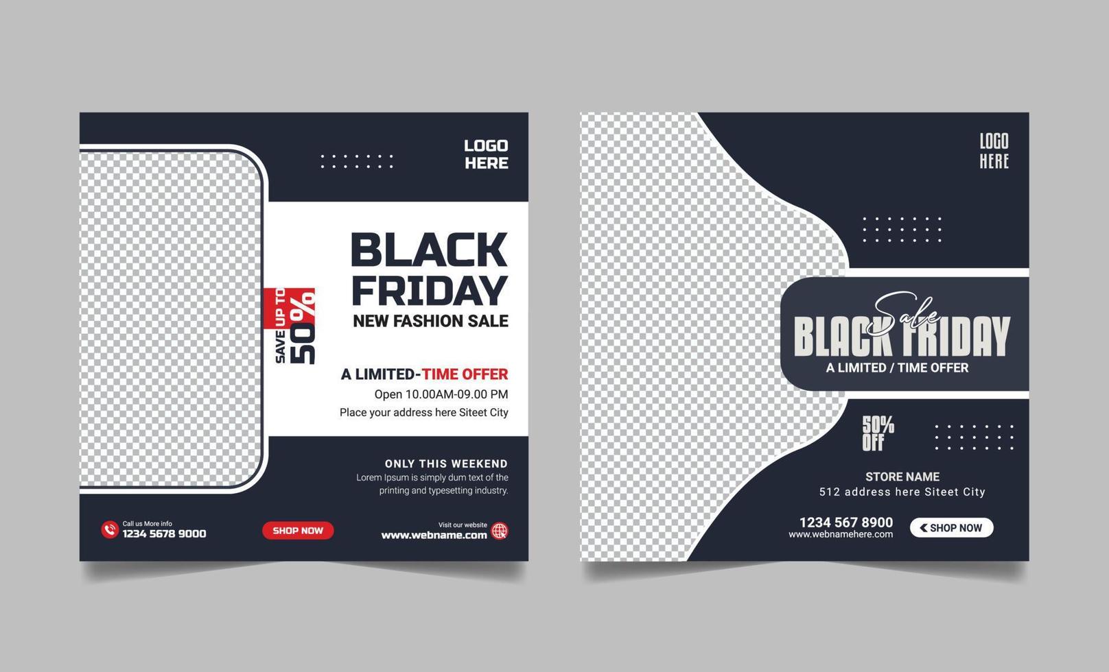 Black friday social media post fashion sale square post and web banner template vector