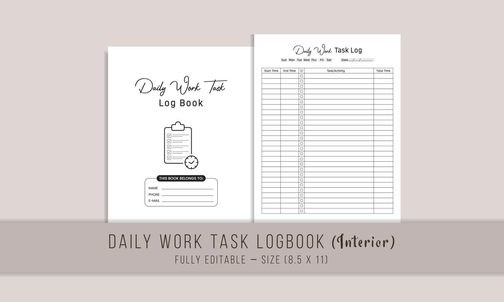 Daily Work Task Log Book  Interior Template Design vector