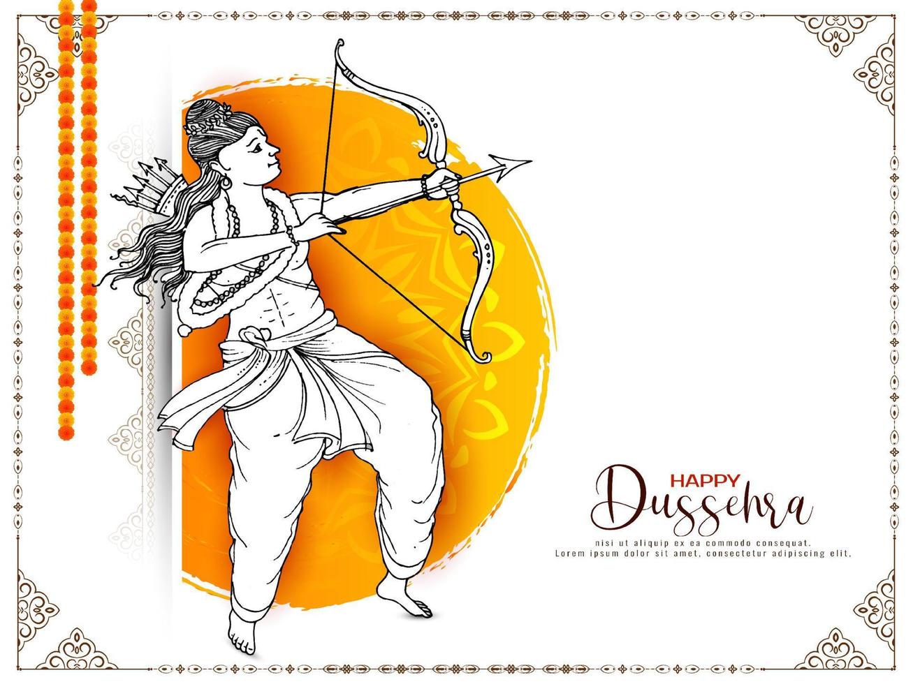feliz tarjeta del festival dussehra con lord rama matando el concepto de ravana vector