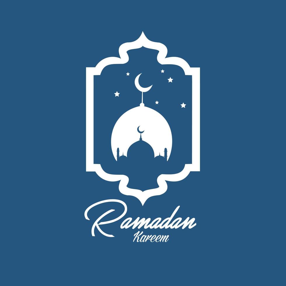 tarjeta de felicitación ramadan kareem con luna, linterna, ilustración de afiches. ilustración vectorial fondo musulmán. simple y elegante vector