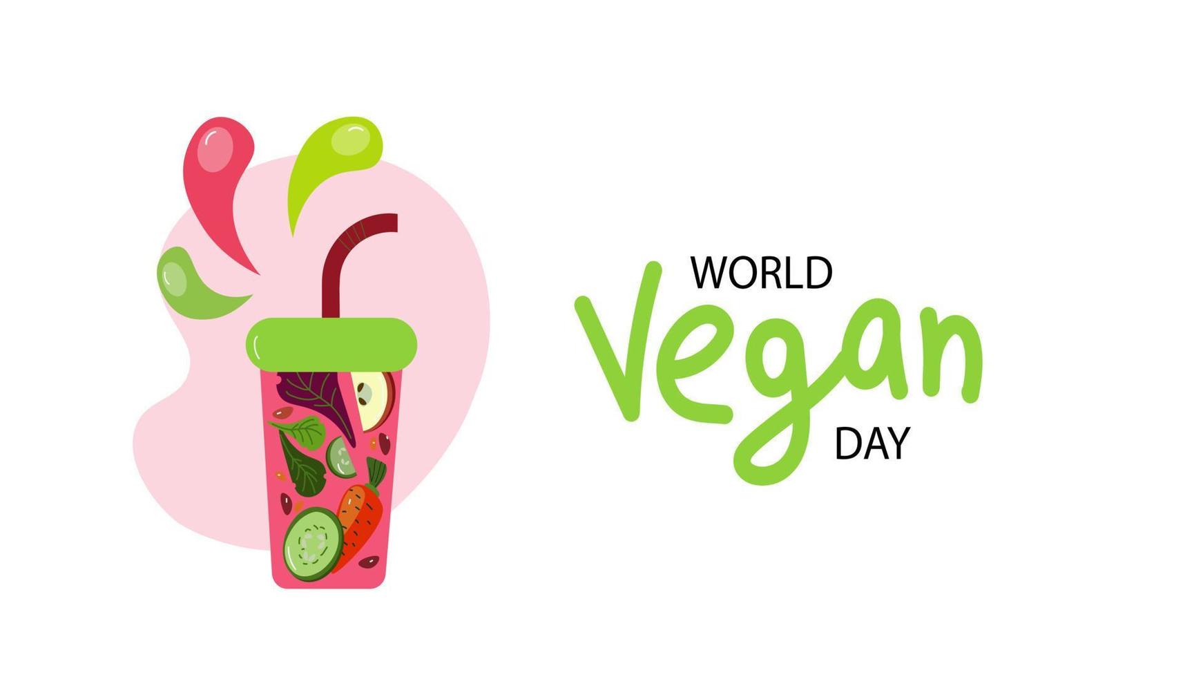 doodle cartoon banner of World Vegan Day. vector