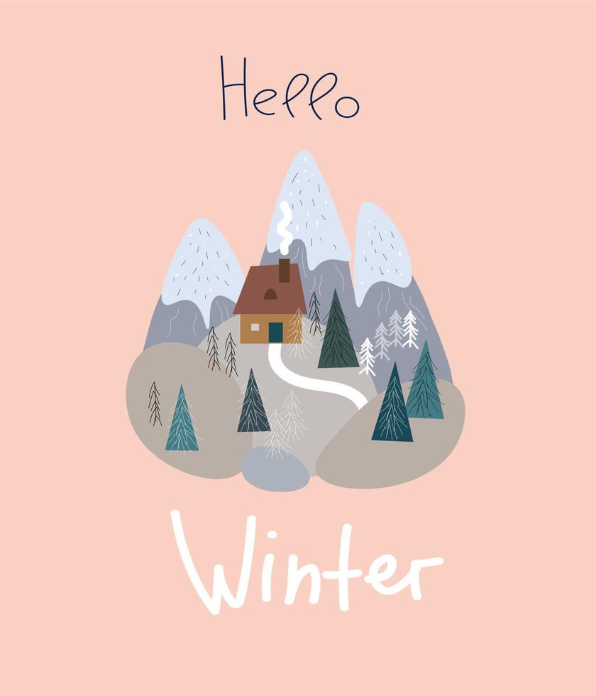 Winter Solstice, landscape for winter and new year holidays.  Vector doddle banner , greeting card